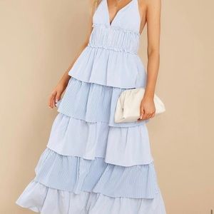 Red dress boutique blue & white halter maxi dress